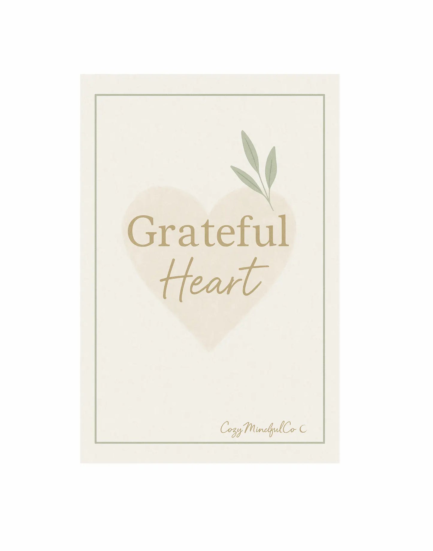 Framed artwork with 'Grateful Heart' text and a heart shape on a white background
