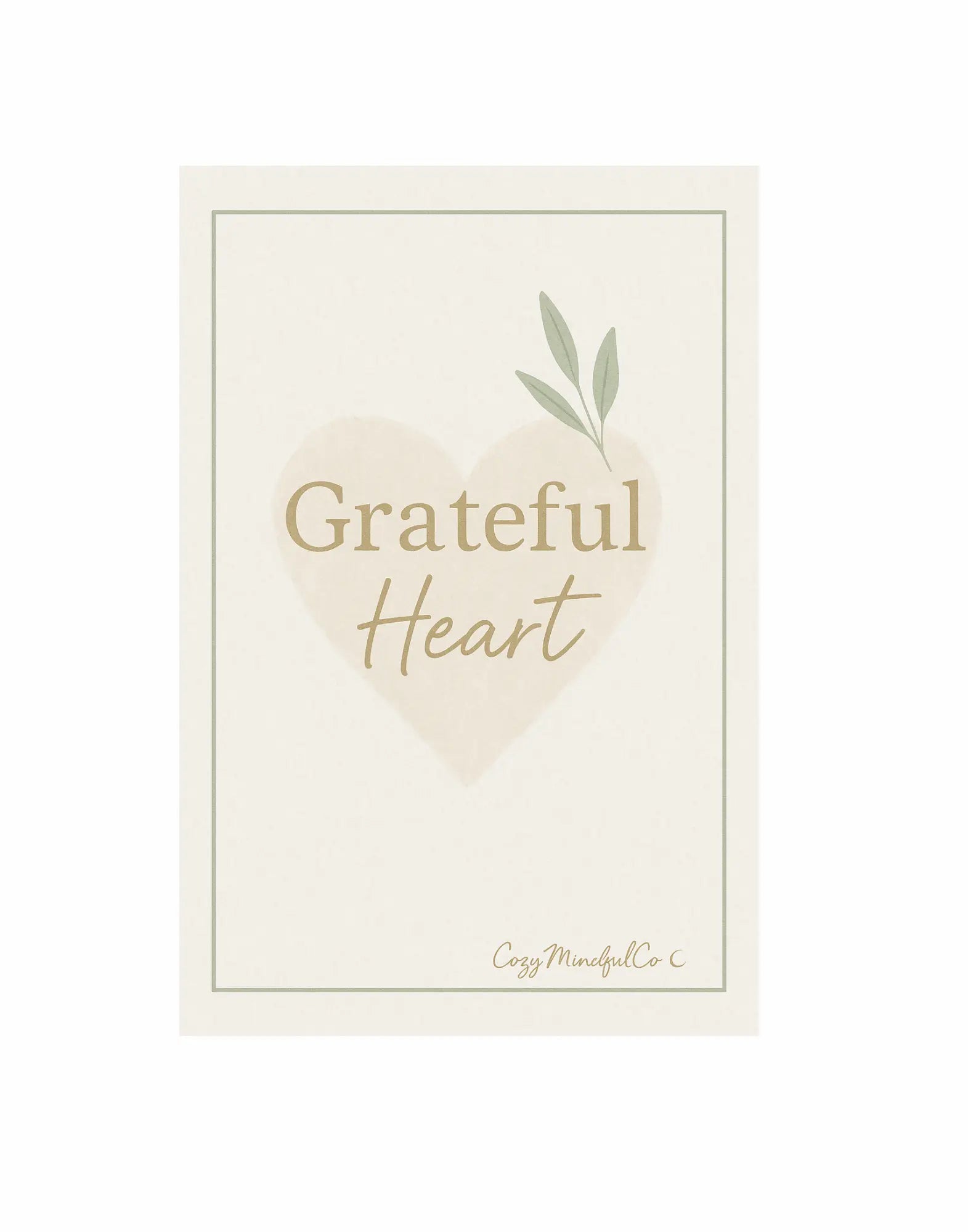 Framed artwork with 'Grateful Heart' text and a heart shape on a white background